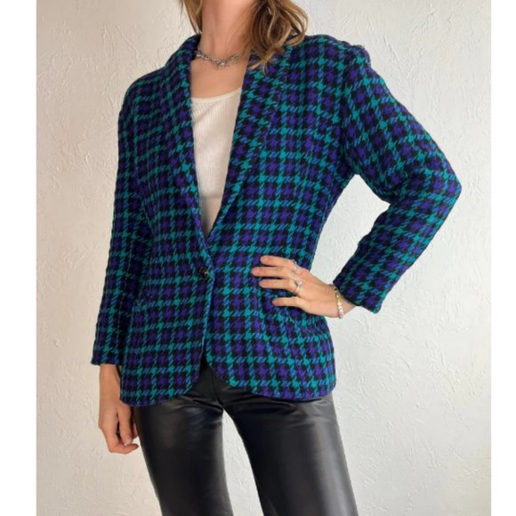 VINTAGE | Cimone Wool Blend Herringbone Green Purple Blazer Jacket (Size M) - Picture 10 of 10